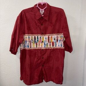 2006 Trader Joe’s Men's Red Surfboard Print Shirt